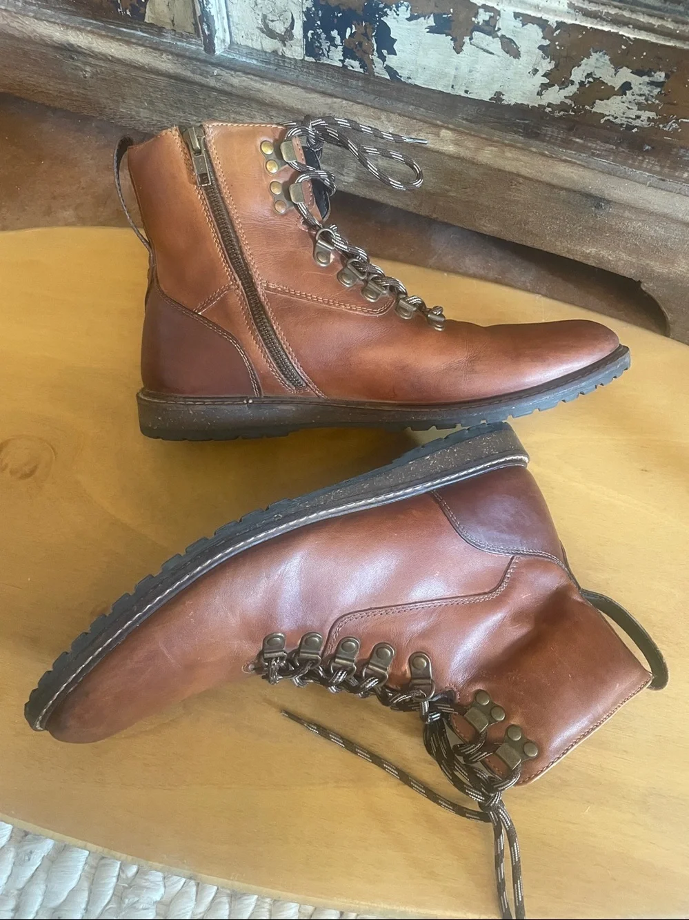 Bar III Men's Cognac Brown Leather‎ Lace-Up Hiking Boots size 10